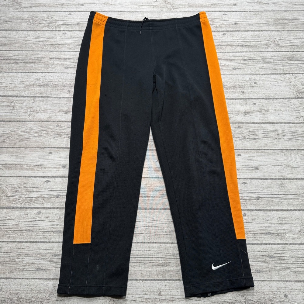 Y2K Nike Track Pants Mens Medium Black Swoosh Straight Fit Sportswear Silver Tag